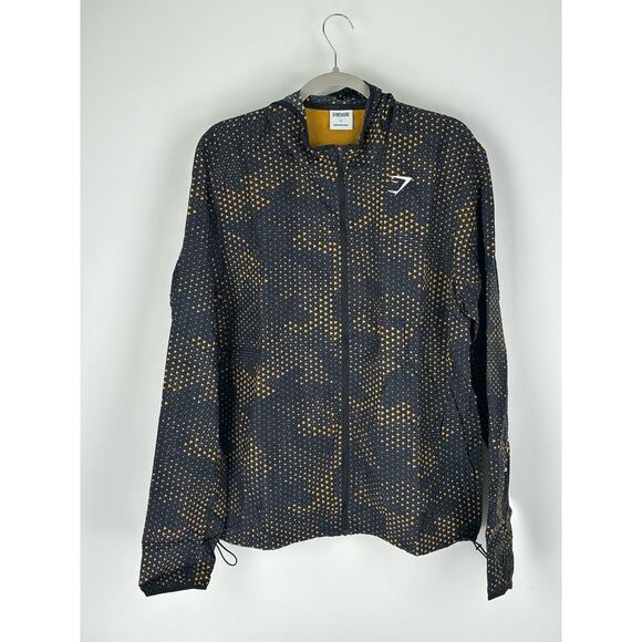 Gymshark Sport Windbreaker Jacket Mens Large Turmeric Yellow A2A7I New Black - Picture 1 of 11